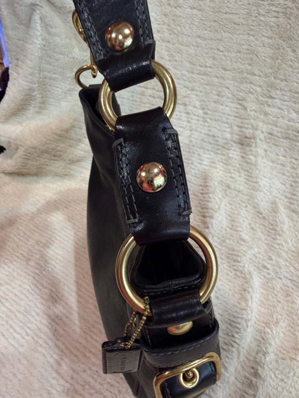 Coach Black Leather Shoulder Bag with Gold Hardware - Picture 9 of 12